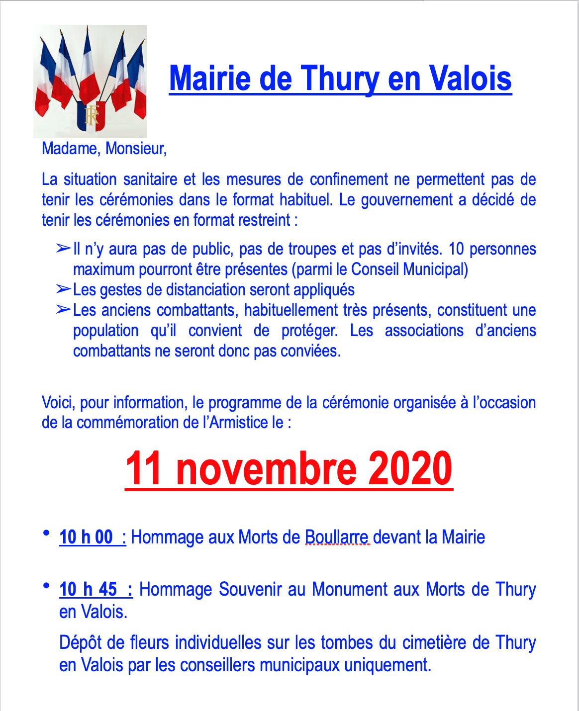 Comme moration du 11 novembre 2020